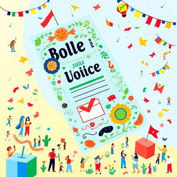 A vibrant illustration of a colorful 'boleta única' (single ballot) used in elections, featuring intricate designs representing civic duty and democracy