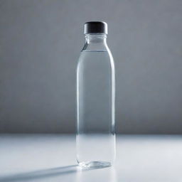 A transparent water bottle filled with pure, refreshing water, reflecting ambient light beautifully.