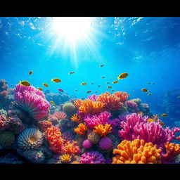 A vivid and vibrant underwater scene showcasing a stunning coral reef