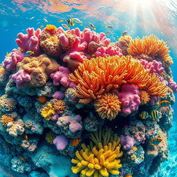 A vivid and vibrant underwater scene showcasing a stunning coral reef