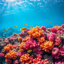 A vivid and vibrant underwater scene showcasing a stunning coral reef