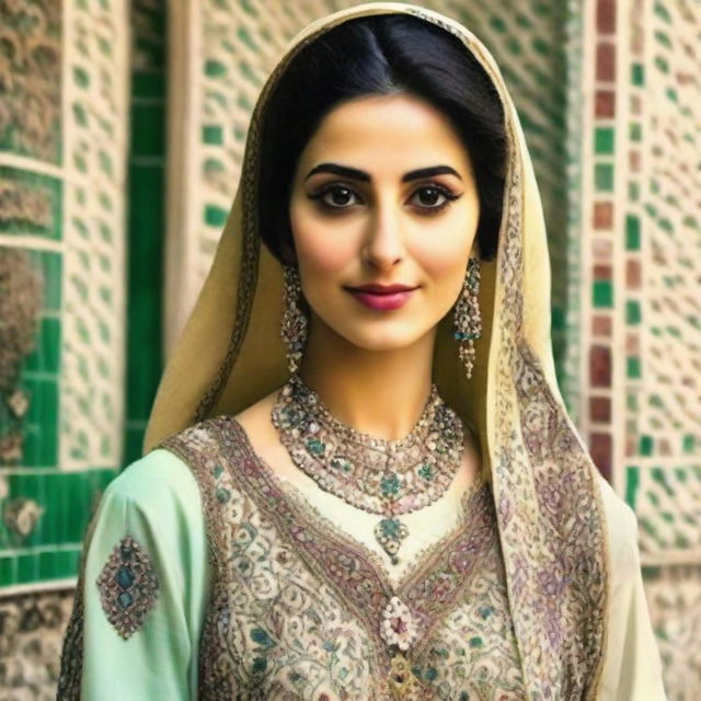 A portrait of a beautiful Iranian woman, featuring traditional attire, radiant features, and a mesmerizing gaze.