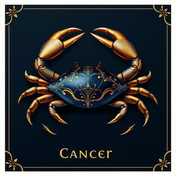 A playful and realistic representation of the Cancer zodiac sign, featuring an elegant crab as the central figure