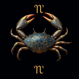 A playful and realistic representation of the Cancer zodiac sign, featuring an elegant crab as the central figure