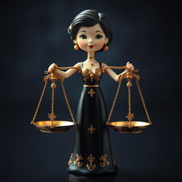 A playful and realistic depiction of the Libra zodiac sign, featuring a charming figure of a lady holding a pair of ornate scales