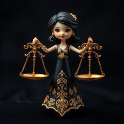 A playful and realistic depiction of the Libra zodiac sign, featuring a charming figure of a lady holding a pair of ornate scales