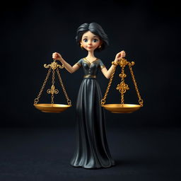 A playful and realistic depiction of the Libra zodiac sign, featuring a charming figure of a lady holding a pair of ornate scales