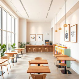 A minimalist design of a trendy cafeteria that features bubble tea