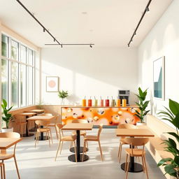 A minimalist design of a trendy cafeteria that features bubble tea