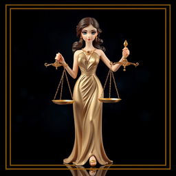 A playful yet realistic depiction of the Libra zodiac sign, featuring a stylish figure of a graceful lady holding a pair of elegant scales