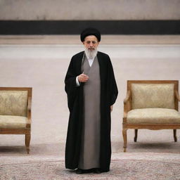 A dignified individual embodying qualities of leadership and authority, poised to succeed Ayatollah Khamenei in Iran.