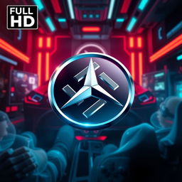 A stylized representation of the Mercedes-Benz logo juxtaposed with the Nazi emblem, set in a dynamic gaming environment