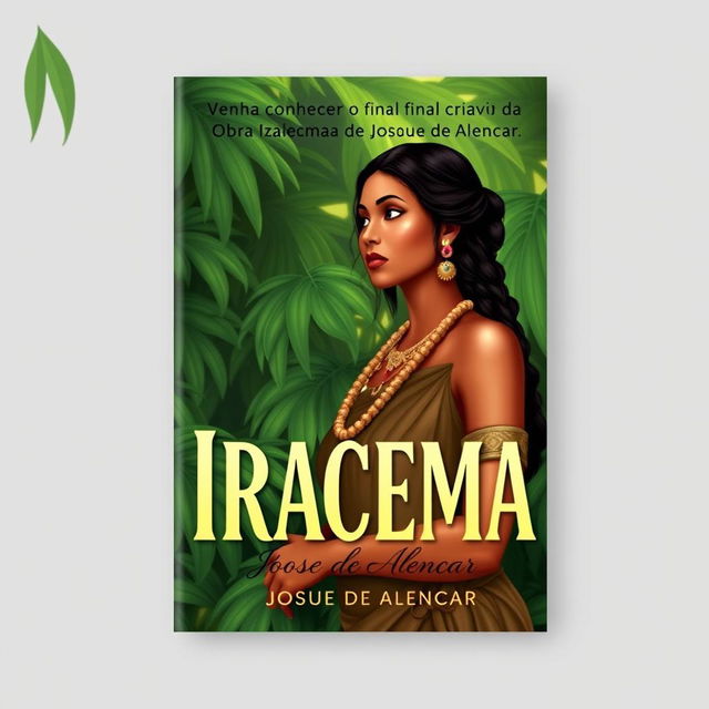 A book cover design featuring an artistic representation of Iracema from José de Alencar's work, embodying her beauty and mystique