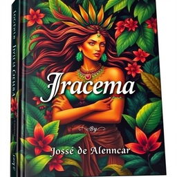 A captivating book cover featuring an artistic interpretation of Iracema, the iconic character from the novel by José de Alencar