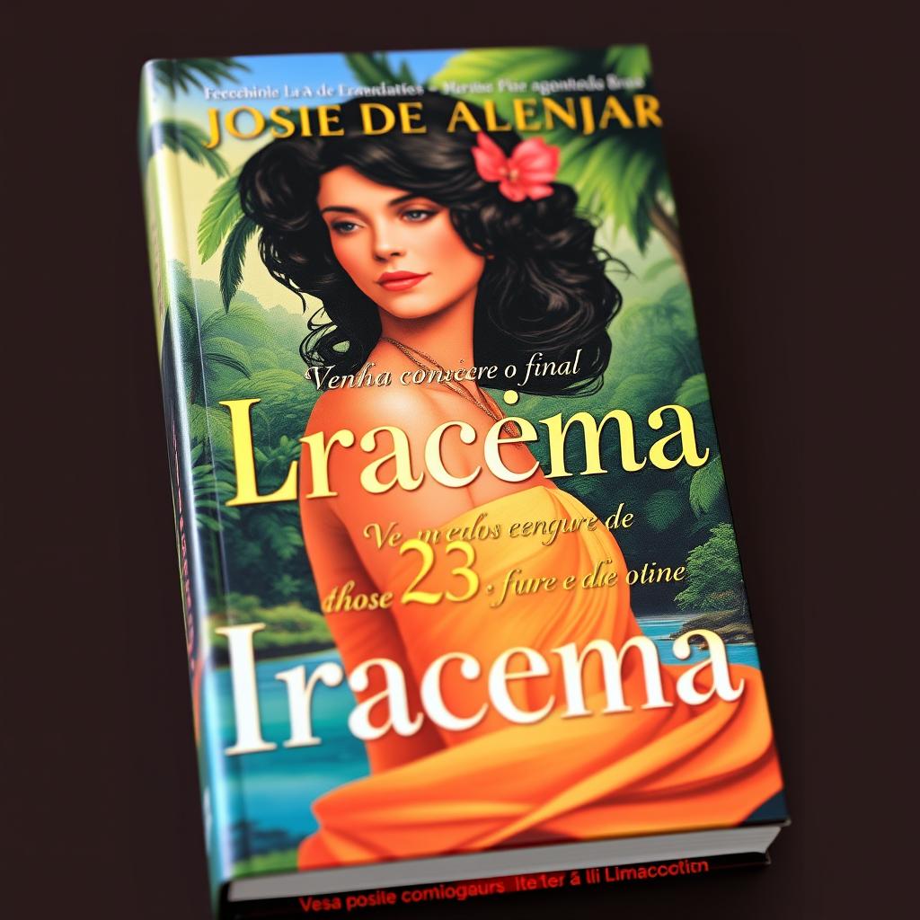 A captivating book cover featuring an artistic representation of Iracema from the work of José de Alencar, highlighting her beauty and elegance