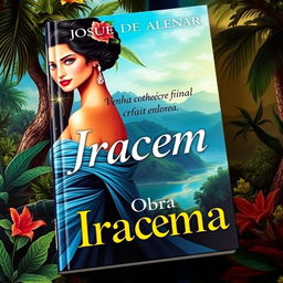 A captivating book cover featuring an artistic representation of Iracema from the work of José de Alencar, highlighting her beauty and elegance