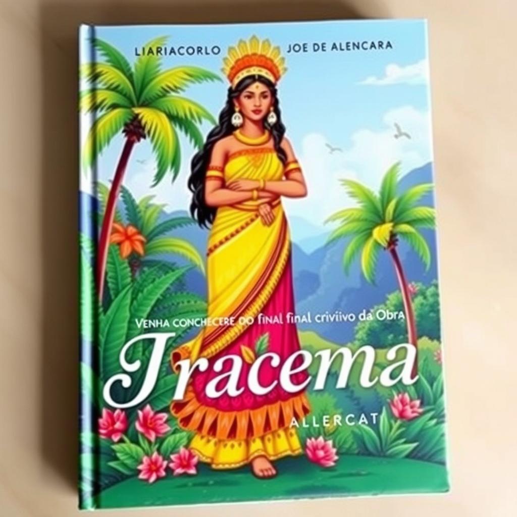 A captivating book cover featuring a beautiful illustration of Iracema, the iconic character from José de Alencar's literature