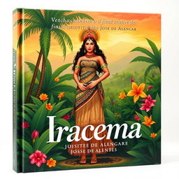 A captivating book cover featuring a beautiful illustration of Iracema, the iconic character from José de Alencar's literature