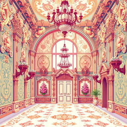 A beautiful 32x32 pixel art illustration depicting rococo architecture and design elements