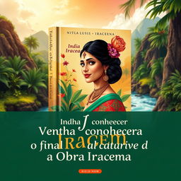 A vibrant and artistic book cover design with the words: 'Venha conhecer o final criativo da Obra Iracema