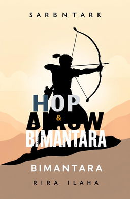 A simple book cover design featuring the theme of bow and arrow struggle and Bimantara, with a striking silhouette of an archer in action