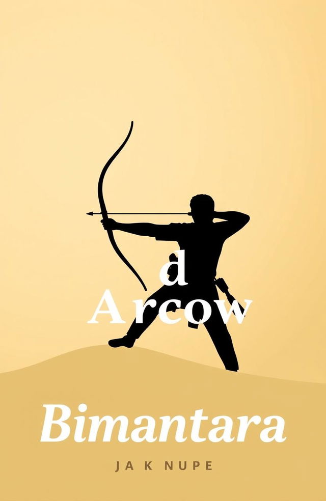 A simple book cover design featuring the theme of bow and arrow struggle and Bimantara, with a striking silhouette of an archer in action