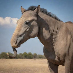 A majestic horse with the head of an elephant, a unique creature of wonder and intrigue.