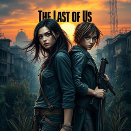 A captivating book cover featuring two strong female protagonists inspired by Dina and Ellie from The Last of Us