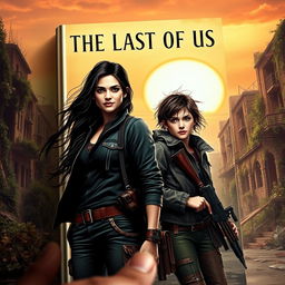 A captivating book cover featuring two strong female protagonists inspired by Dina and Ellie from The Last of Us