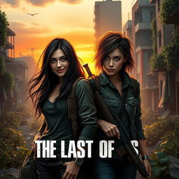 A captivating book cover featuring two strong female protagonists inspired by Dina and Ellie from The Last of Us