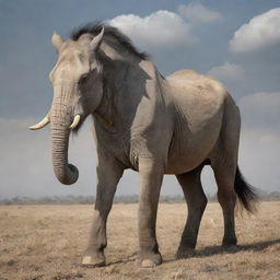 A majestic horse with the head of an elephant, a unique creature of wonder and intrigue.