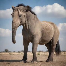 A majestic horse with the head of an elephant, a unique creature of wonder and intrigue.