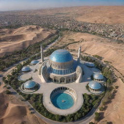 A futuristic view of Iran in a hundred years, showcasing advanced technology blended with iconic traditional architecture and beautiful natural landscapes.