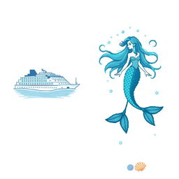 A design featuring a clean white background with a pixelated cruise ship on the left, partially submerged in water, showcasing subtle blue and gray shading for depth