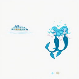 A design featuring a pristine white background, showcasing a pixelated cruise ship on the left, partially submerged in water with subtle blue and gray shading for depth