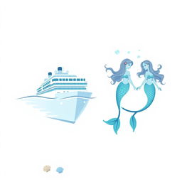 A design featuring a pristine white background, showcasing a pixelated cruise ship on the left, partially submerged in water with subtle blue and gray shading for depth