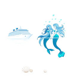 A design featuring a pristine white background, showcasing a pixelated cruise ship on the left, partially submerged in water with subtle blue and gray shading for depth