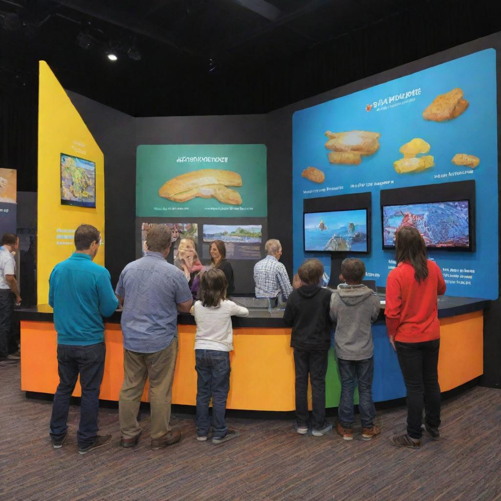 A live showcase, featuring dynamic and vibrant exhibits, engaging crowds with interactive displays.