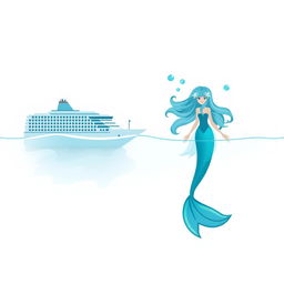 A design featuring a bright white background, highlighting a pixelated cruise ship on the left side, partially submerged in water with subtle blue and gray shading for a realistic effect