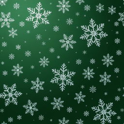 A beautiful wallpaper featuring intricate large and small snowflakes scattered elegantly against a rich dark green background