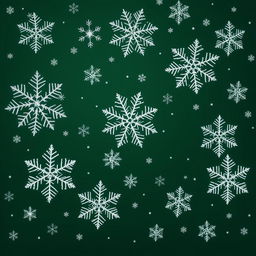 A beautiful wallpaper featuring intricate large and small snowflakes scattered elegantly against a rich dark green background