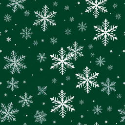 A beautiful wallpaper featuring intricate large and small snowflakes scattered elegantly against a rich dark green background