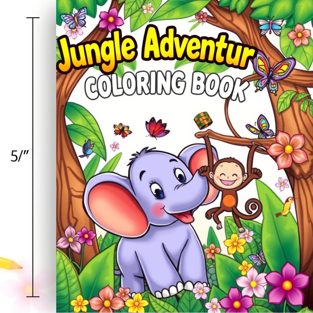 A vibrant and playful coloring book cover designed for children, measuring 5 x 8 inches