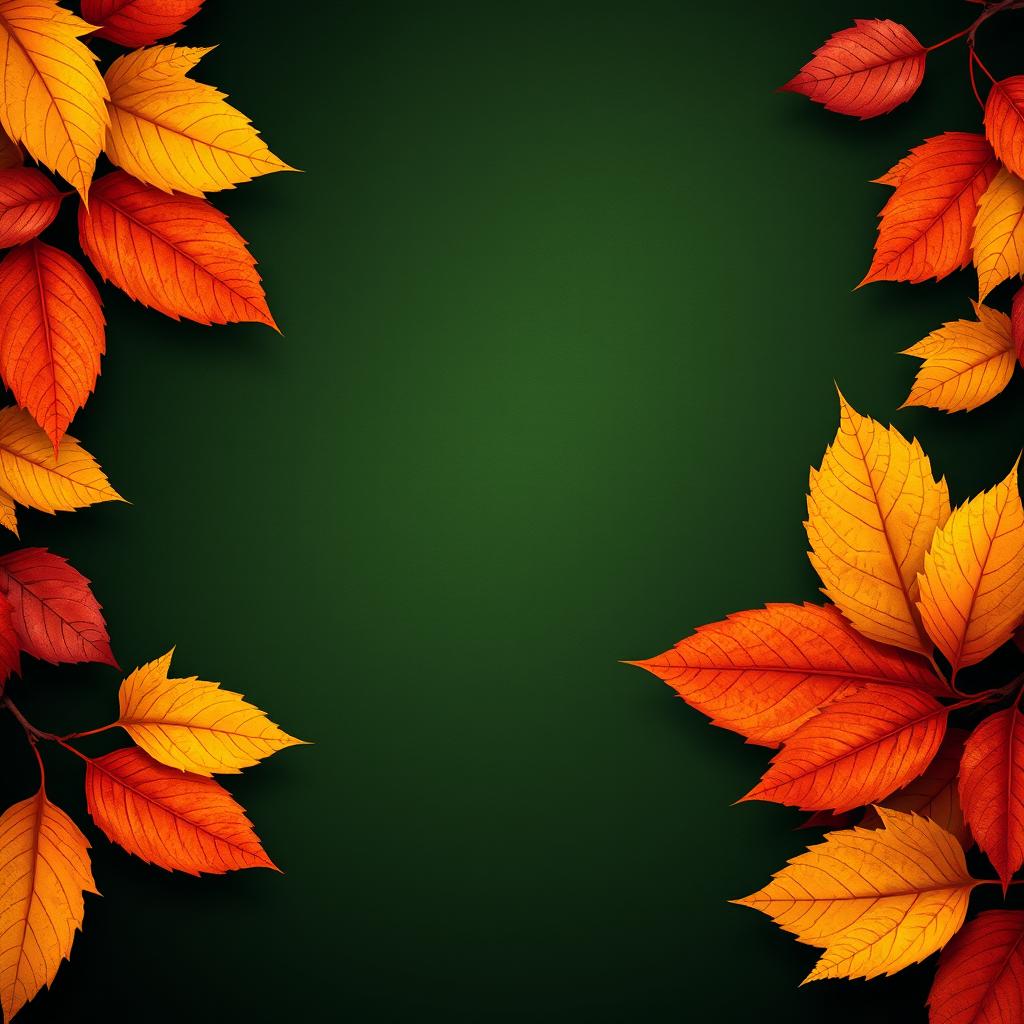 A beautifully detailed wallpaper design featuring large autumn leaves artfully arranged on the sides of the wallpaper