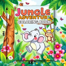 A vibrant and playful coloring book cover designed for children, measuring 5 x 8 inches