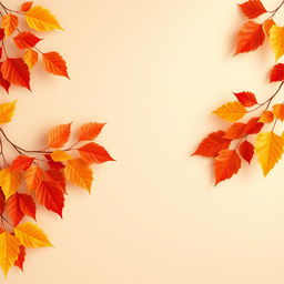 A stunning wallpaper design featuring large, vibrant autumn leaves gracefully adorning the sides