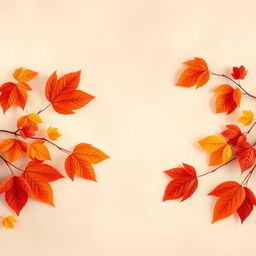 A stunning wallpaper design featuring large, vibrant autumn leaves gracefully adorning the sides