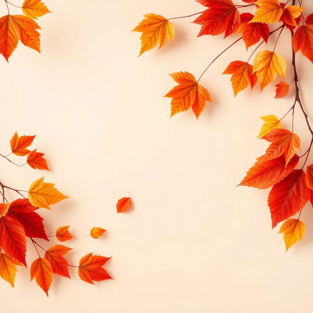 A stunning wallpaper design featuring large, vibrant autumn leaves gracefully adorning the sides