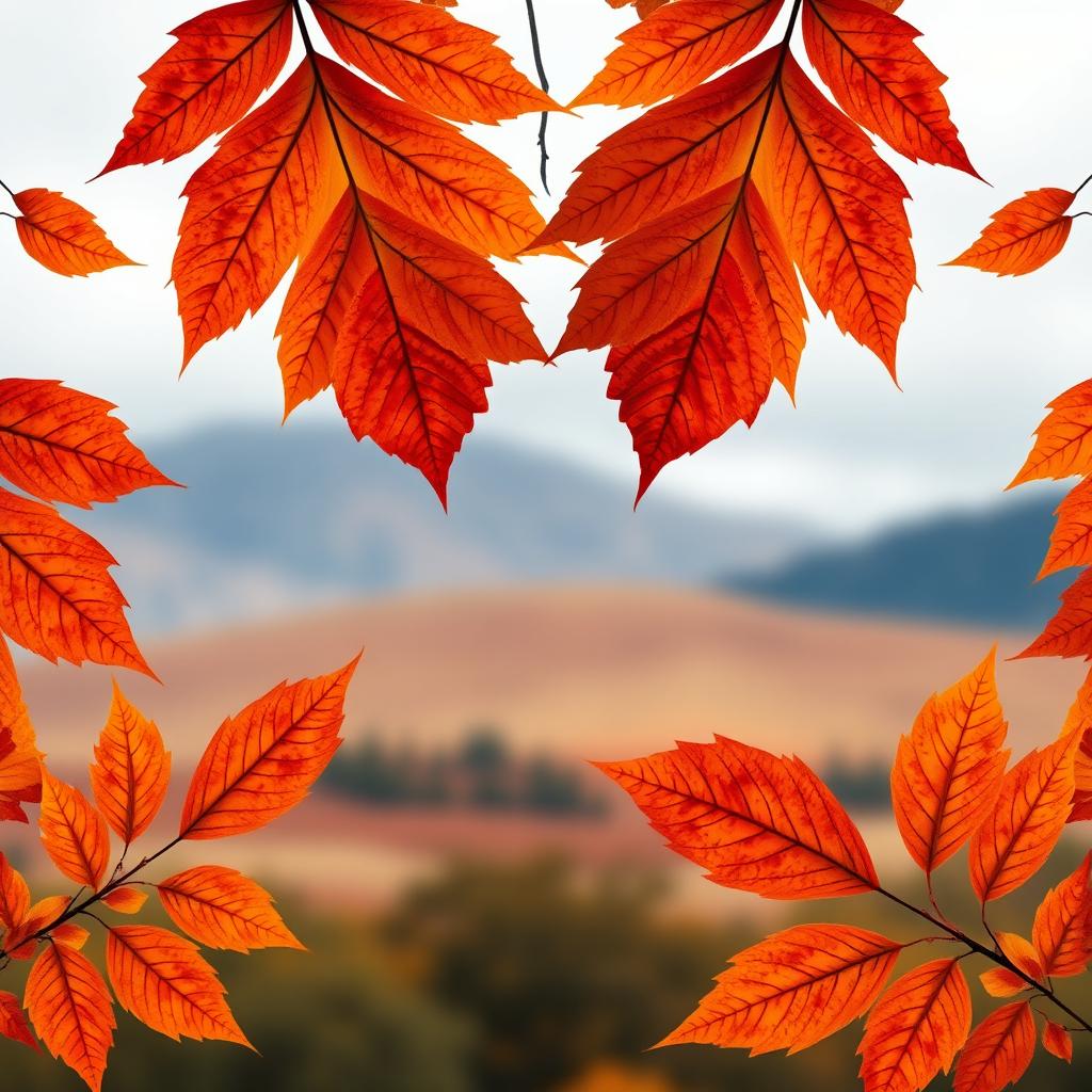 A beautiful wallpaper featuring large, magnificent autumn leaves artistically framing the sides