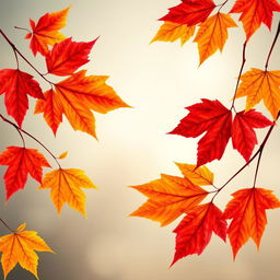 A beautifully designed wallpaper featuring large, multi-colored maple autumn leaves gracefully framing the sides